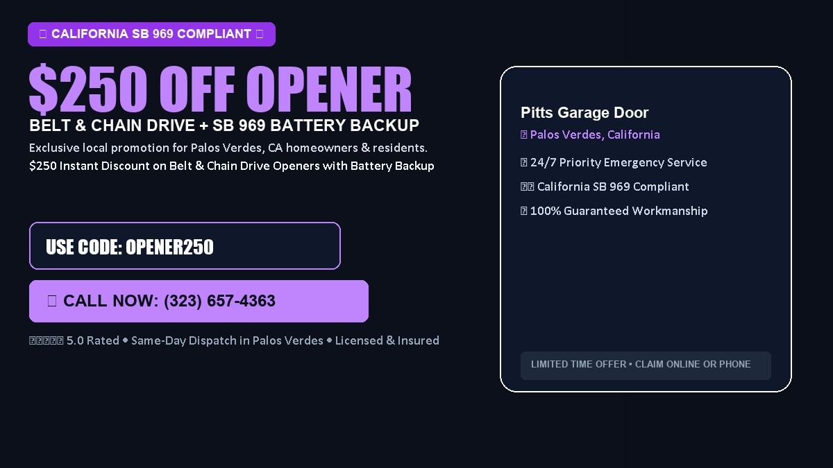 Pitts Garage Door Service $250 OFF Premium LiftMaster Opener Installation in Palos Verdes, CA