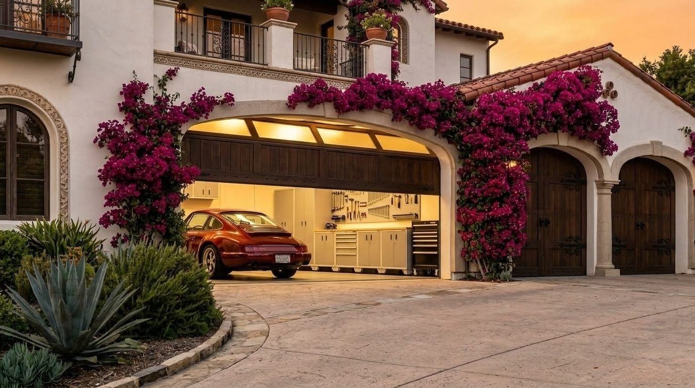 Pitts Garage Door Service Overhead Garage Door Gliding Open in Rancho Palos Verdes, CA